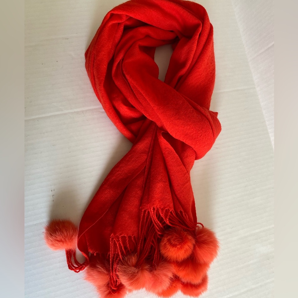J&X NY Red Wool Scarf 80x28 Inches Excellent Condition